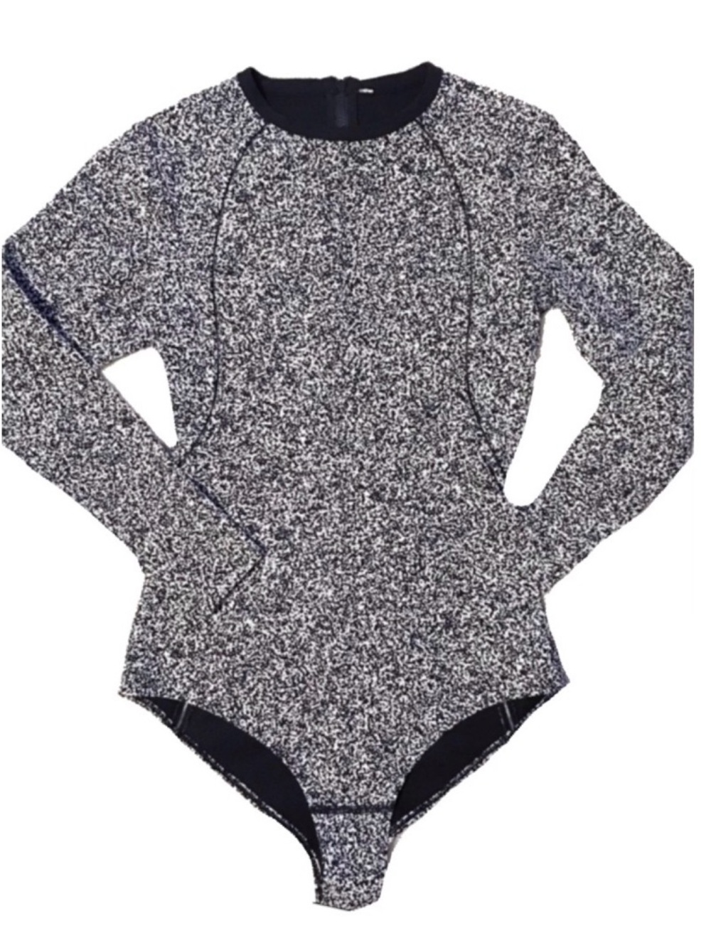 lululemon athletica Black and White Speckled Long Sleeve Swim Bodysuit